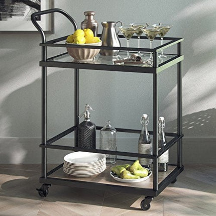 Nathan James Mid-Century Modern Two Tier Rolling Bar Serving Cart, Carter Metal and Glass, Black/Brown