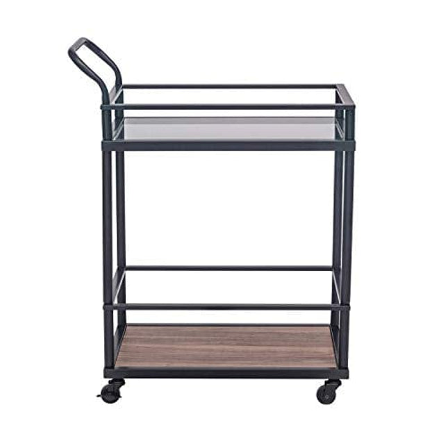Nathan James Mid-Century Modern Two Tier Rolling Bar Serving Cart, Carter Metal and Glass, Black/Brown