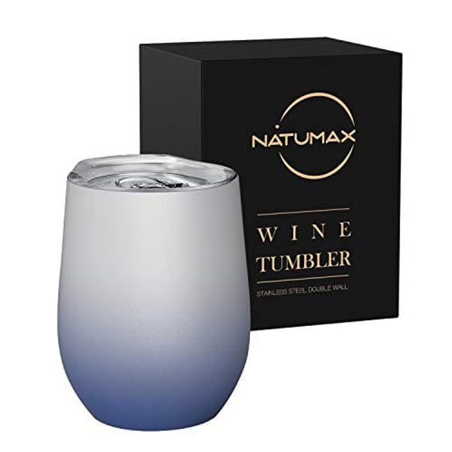 Insulated Wine Tumbler, 12 oz Stainless Steel Stemless Wine Glass Double Wall Vacuum Travel Tumbler Cup for Coffee, Drinks, Champagne, Beverage -Navy Blue
