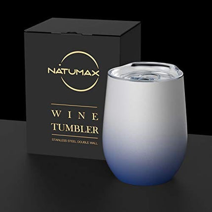 Insulated Wine Tumbler, 12 oz Stainless Steel Stemless Wine Glass Double Wall Vacuum Travel Tumbler Cup for Coffee, Drinks, Champagne, Beverage -Navy Blue