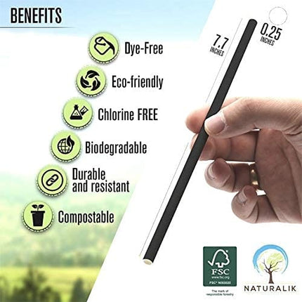 Naturalik 1000-Pack Biodegradable Black Paper Straws Extra Durable Dye-Free- Eco-Friendly Sturdy Black Paper Straws Bulk- Drinking Straws for Smoothies, Restaurants and Party Decorations