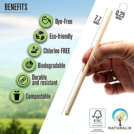 Naturalik 1000-Pack Sturdy Biodegradable Paper Straws Heavy-Duty, Dye-Free, Eco-Friendly Sturdy Paper Straws Bulk Drinking Straws for Smoothies, Restaurants and Party Decorations 7.7"