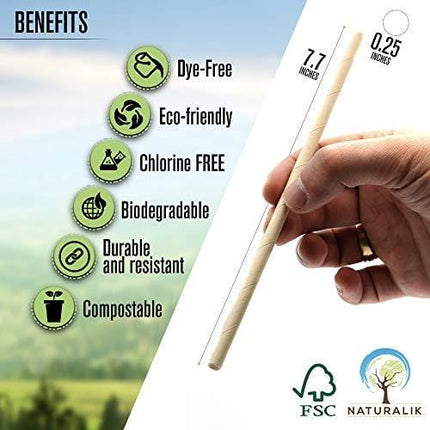 Naturalik 300/1000-Pack Biodegradable Paper Straws Dye-Free- Premium Eco-Friendly Paper Straws Bulk- Drinking Straws for Juices, Smoothies, Restaurants and Party Decorations, 7.7" (Brown, 300ct)