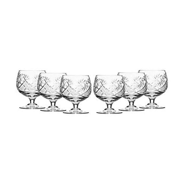 Set of 6 Russian Cut Crystal Cognac Brandy Whiskey Snifters Goblets, Handmade Glassware