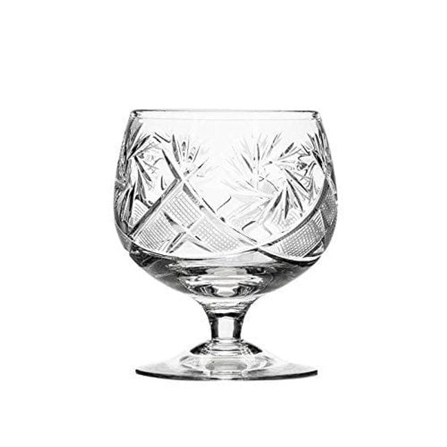 Set of 6 Russian Cut Crystal Cognac Brandy Whiskey Snifters Goblets, Handmade Glassware