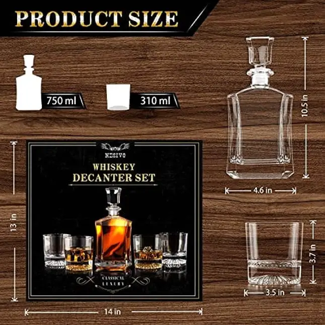 Gifts for Men Dad, Whiskey Decanter Set with 4 Glasses, Christmas Whiskey Gifts for Husband Him Boyfriend Women Groomsmen, Unique Anniversary Housewarming Birthday Presents for Bourbon Scotch Liquor