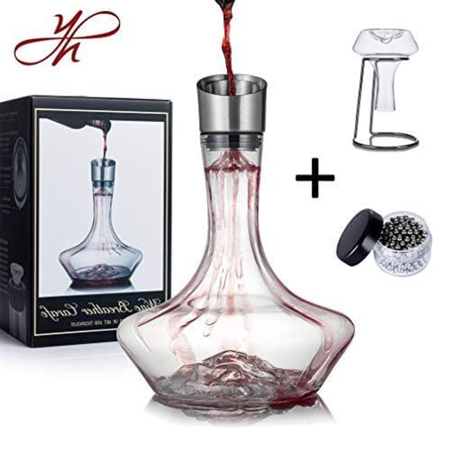YouYah Iceberg Wine Decanter Set with Aerator Filter,Drying Stand and Cleaning Beads,Red Wine Carafe,Wine Aerator,Wine Gift,100% Hand Blown Lead-free Crystal Glass(NewPacking)