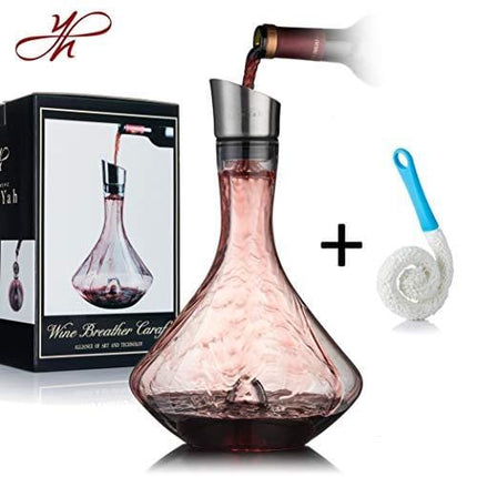 YouYah Wine Decanter Set,Red Wine Carafe with Built-in-Aerator,Wine Aerator,Wine Gift,Stainless Steel Pourer Lid,Filter,100% Hand Blown Lead-free Crystal Glass(All New Packing)