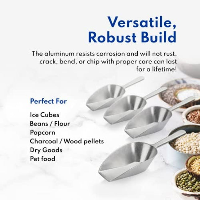 New Star Foodservice 34660 One-Piece Cast Aluminum Flat Bottom Bar Ice Flour Utility Scoop, 4-Ounce, SIlver