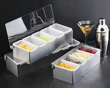 New Star Foodservice 48032 Stainless Steel Condiment Dispenser with 5 Compartments (NO ICE TRAY INCLUDED)
