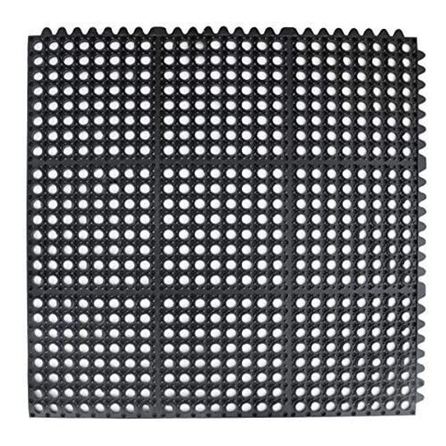 New Star Foodservice 54491 Commercial Grade Grease Resistant Anti-Fatigue Interlocking Rubber Floor Mat, 36" x 36", Black