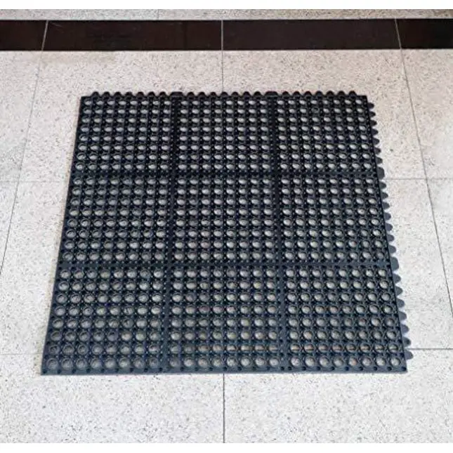 New Star Foodservice 54491 Commercial Grade Grease Resistant Anti-Fatigue Interlocking Rubber Floor Mat, 36" x 36", Black