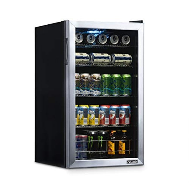 NewAir Beverage Refrigerator And Cooler, Free Standing Glass Door Refrigerator Holds Up To 126 Cans, Cools Down To 37 Degrees Perfect Beverage Organizer For Beer, Wine, Soda, Pop, And Cooler Drinks