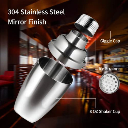 Newness Cocktail Stainless Steel Wine Shaker with Strainer and Lid Top, 8.4oz (250 ml), Small, Single Martini - Great Mother Gifts
