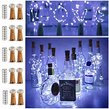 10 Pack 20 LED Wine Bottle Cork Lights Mini Fairy String Lights Copper Wire, Battery Operated Starry Lights for DIY, Festival, Wedding, Party, Indoor, Outdoor Decoration (Cool White)