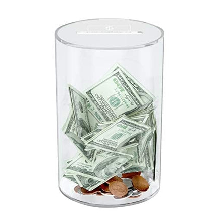 Advanced Mixology Clear Piggy Bank for Boys Girls Kids Adult Gift, Unopenable Acrylic Saving Money Jar for Coin Cash Bills (Medium)