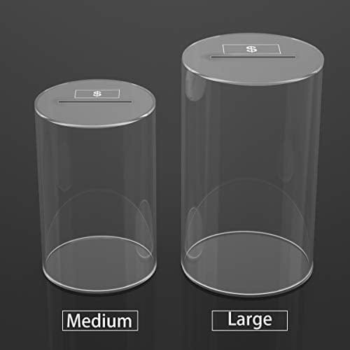 Coin Caddy Clear Piggy Bank for Adults Kids - Large & Sturdy Personal Money Jar for Cash Saving with Key - Acrylic Money Saving Box for Vacation W