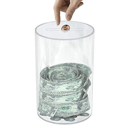 Advanced Mixology Clear Piggy Bank for Boys Girls Kids Adult Gift, Unopenable Acrylic Saving Money Jar for Coin Cash Bills (Medium)
