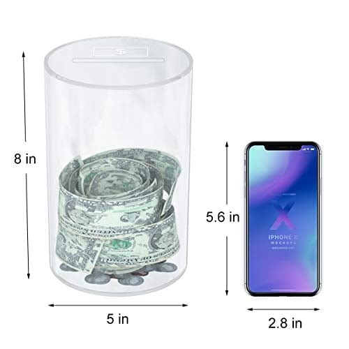 Clear Piggy Bank for Adults, Acrylic Transparent Money Bank for Kids Boys  Girls, Personal Money Savings Boalord Box Tip Jars Toy to Save Cash, Coin
