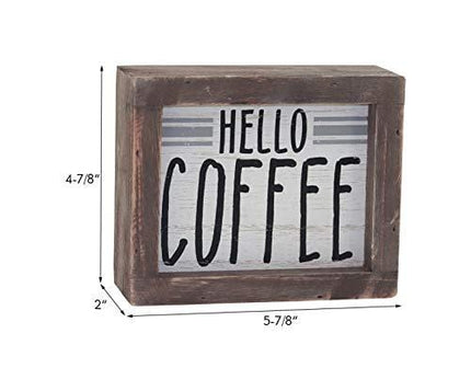 No/Brand Small Hello Coffee Wood Framed Tabletop Sign, Farmhouse Vintage Brown Wood Freestanding Coffee Sign, for Coffee Bar Office Kitchen Home Decor, 5-7/8"W x 2" D x 4-7/8"H