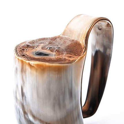 Norse Tradesman Horn Coffee Mug -12 oz Handcrafted Ox-Horn - Double Sealed For Hot Liquids - Wide Mouth Coffee Tankard