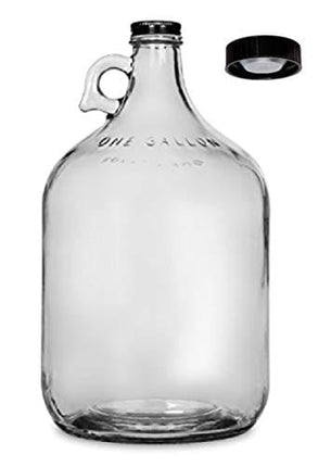 North Mountain Supply 1 Gallon Glass Fermenting Jug with Handle, Black Polyseal Lid & Black Metal Lid -1G-38-2LD-1