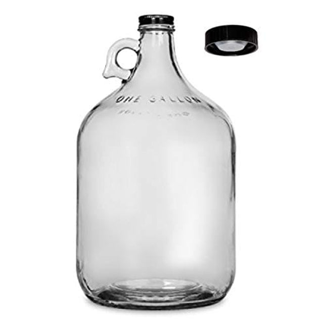 North Mountain Supply 1 Gallon Glass Fermenting Jug with Handle, Black Polyseal Lid & Black Metal Lid -1G-38-2LD-1