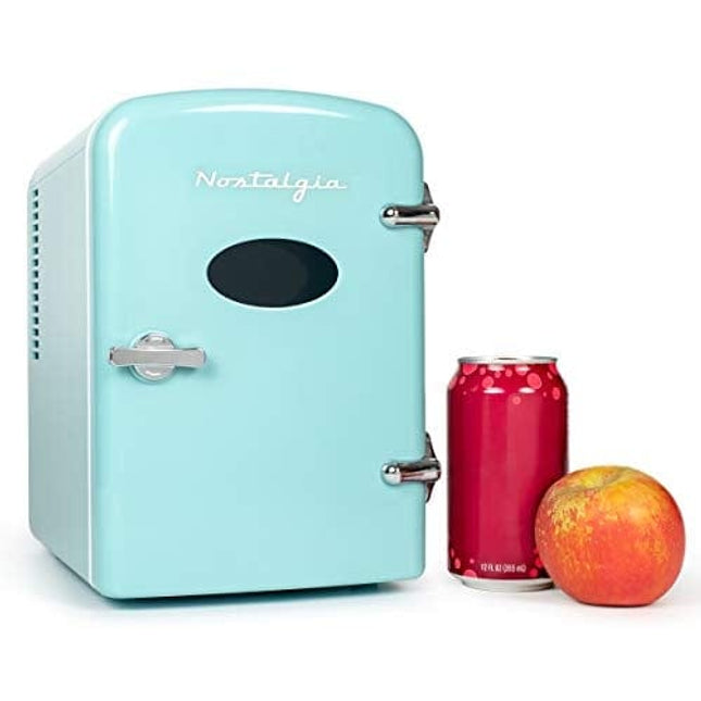 Nostalgia RF6RRAQ Retro 6-Can Personal Cooling and Heating Mini Refrigerator with Carry Handle for Home Office, Car, Boat or Dorm Room-Includes AC/DC Power Cords, Aqua