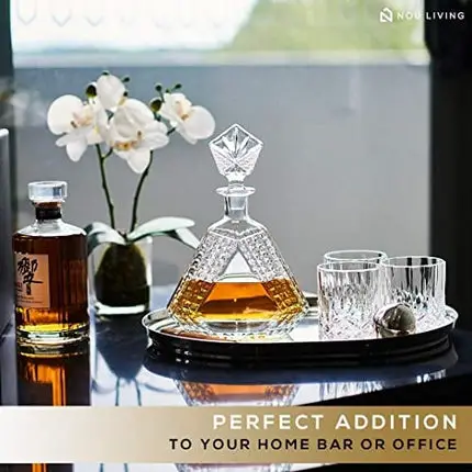 Nou Living Crystal Whiskey Decanter Set with 6 Glasses – Premium Whiskey Decanter and Glass Set – Liquor Decanter Set - Whiskey Glasses and Decanter Set for Bourbon Scotch - Whiskey Gift Set For Men