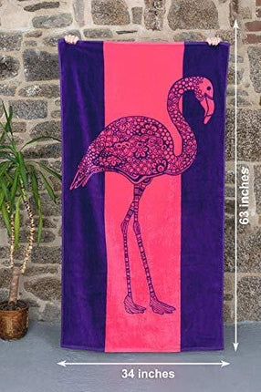 Nova Blue Flamingo Beach Towel – Pink and Purple with A Cute Design, Extra Large, XL (34”x 63”) Made from 100% Cotton for Kids & Adults