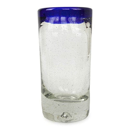 NOVICA Artisan Crafted Hand Blown Clear Blue Rim Recycled Glass Shot Glasses, 2 Oz. 'Tequila Blues' (Set Of 6)