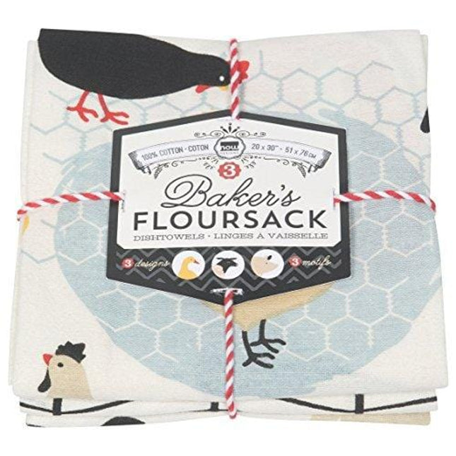 Now Designs Baker's Floursack Kitchen Dish Towels, Farm to Table, Set of 3