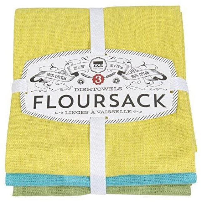 Now Designs Floursack Kitchen Towels, Set of Three, Chartreuse/Turquoise/Leaf Green