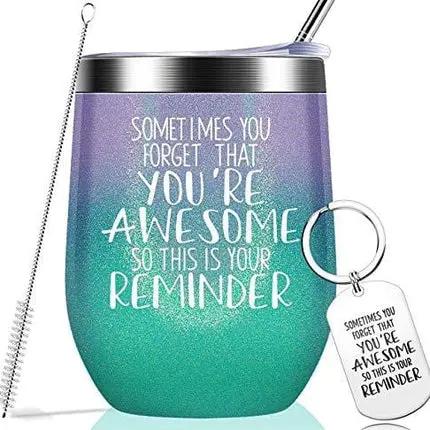 Sometimes You Forget That You are Awesome - Thank You Gifts, Funny Birthday Cup Inspirational Gifts for Women, Men, Coworker, Friends - Vacuum Insulated Tumbler with Keychain Glitter 12oz