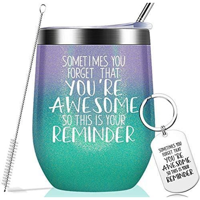 Sometimes You Forget That You are Awesome - Thank You Gifts, Funny Birthday Cup Inspirational Gifts for Women, Men, Coworker, Friends - Vacuum Insulated Tumbler with Keychain Glitter 12oz