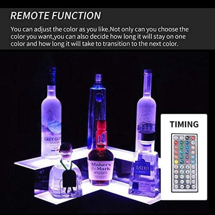 Nurxiovo 20'' 2 Step LED Liquor Bottle Display Shelf Lighted Illuminated Bottle Shelf Corner LED Display Shelf DIY Mode with LED Color Remote Control for Home Bar L19-3/5xW19-3/5xH6-3/5''