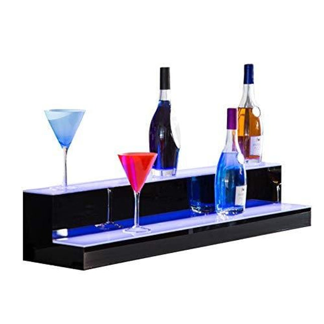 Nurxiovo 40 Inch LED Lighted Liquor Bottle Display 2 Step Illuminated Bottle Shelf 2 Tier Home Bar Drinks Lighting Shelves with Remote Control