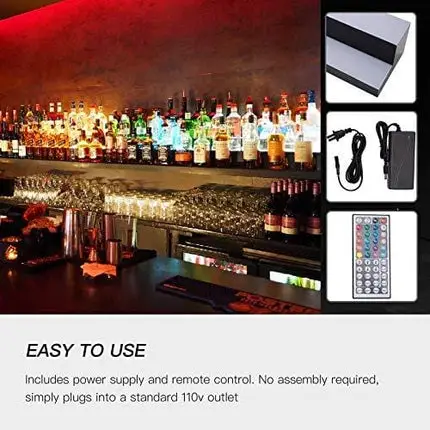 Nurxiovo 40 Inch LED Lighted Liquor Bottle Display 2 Step Illuminated Bottle Shelf 2 Tier Home Bar Drinks Lighting Shelves with Remote Control