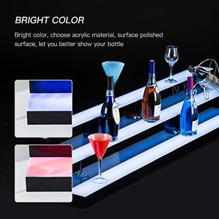 Nurxiovo Liquor Bottle Display Shelf 60 in 3 Step LED Lighted Bar Shelf for Home Commercial Bar, with RF Remote Control Multiple Colors