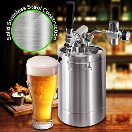 Pressurized Beer Mini Keg System - 64oz Stainless Steel Growler Tap, Portable Mini Keg Dispenser Kegerator Kit, Co2 Pressure Regulator Keeps Carbonation for Craft Beer, Draft and Homebrew - NutriChef