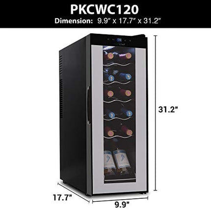 NutriChef PKCWC120 White & Red Cooler-Freestanding Countertop Compact Mini Wine Fridge Chiller 12 Bottle Capacity, Digital Control, Glass Door, Black