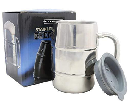 Nuvantee Beer Mug - Premium Stainless Steel Mug/Coffee Cup with Bonus Lid, Silver