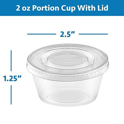 100-Pack of 2 Ounce Clear Plastic Jello Shot Cup Containers with Snap on Leak-Proof Lids -Jello Shooter Shot Cups -Compact Food Storage for Portion Control, 2 oz,Sauces, Liquid, Dips
