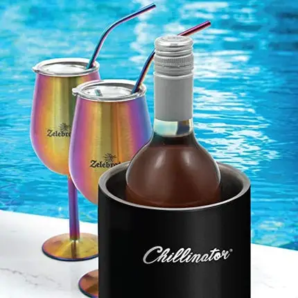 Premium Iceless Wine Chiller Bucket – Champagne Bucket - Insulated Double Walled to Keep 750ml White Wine Bottles Colder for Longer Wine Bottle Cooler bucket or Champagne Chiller (Black)