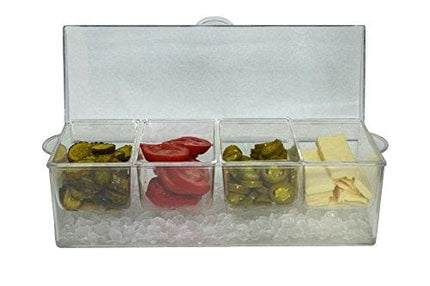 Large Clear Condiment Server Organizer on Ice with Containers and Lid – Serving Bar Compartments Hold 20 oz Portion and Plastic Box Tray are BPA Free – Chilled Caddy Dispenser Set Holds 10 Cups