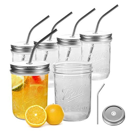 6 Pack Mason Jars 16 OZ, OAMCEG Smoothie Cup 16 OZ with Lids and Straws, Regular & Wide Mouth Mason Jar, 100% Recycled Sipper Mason Jar Drinking Glasses/Jars/Mugs, One Size