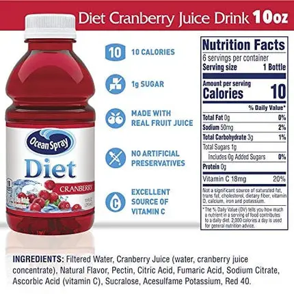 Ocean Spray Diet Cranberry Juice Drink, 10 Ounce Bottle (Pack of 6)