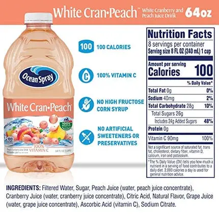 Ocean Spray White Cran-Peach Juice Drink, 64 Ounce Bottle