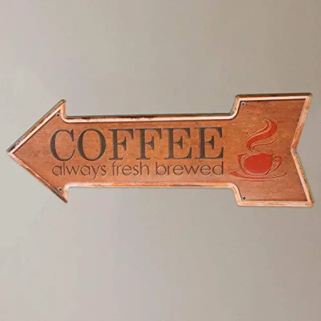 Ochoice Metal Signs Arrow Fresh Brewed Coffee Signs for Cafe Decor
