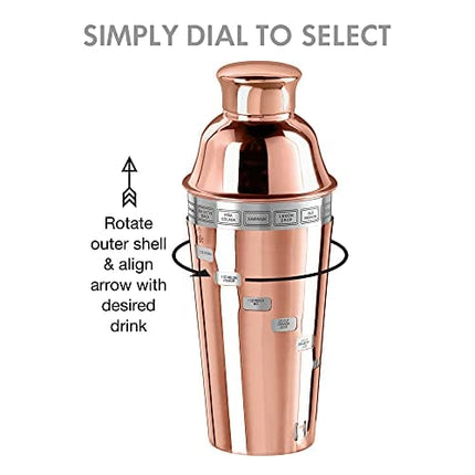 OGGI Dial A Drink Cocktail Shaker - Copper Plated, 15 Recipes, 34 oz - The Original and Only Dial A Drink - Ideal Home Bar Drink Mixer, Bartender Kit, Essential Bar Accessories